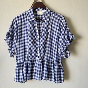 Anthropologie Gingham Babydoll Top